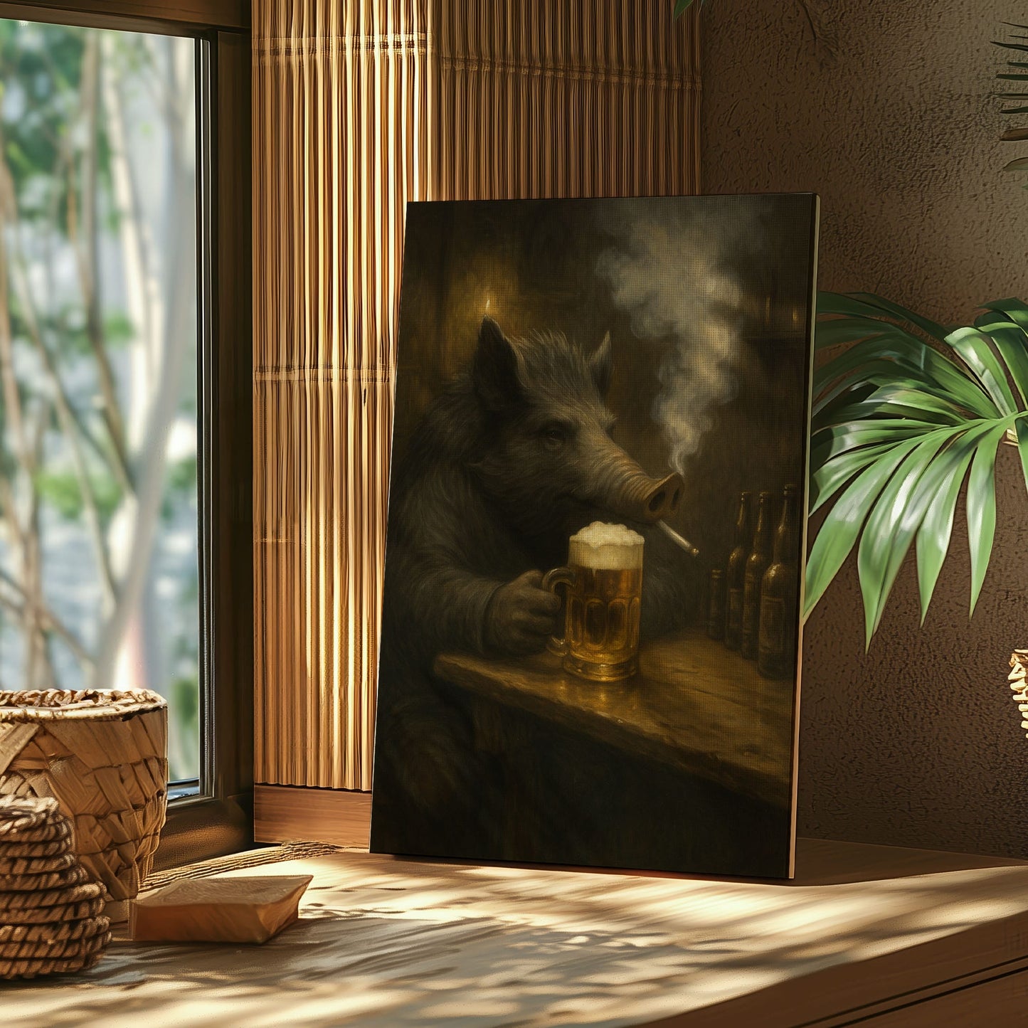 Wild Boar Bar Art – Rustic Cabin Wall Decor for Hunters