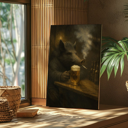 Wild Boar Bar Art – Rustic Cabin Wall Decor for Hunters