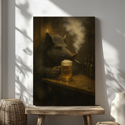 Wild Boar Bar Art – Rustic Cabin Wall Decor for Hunters