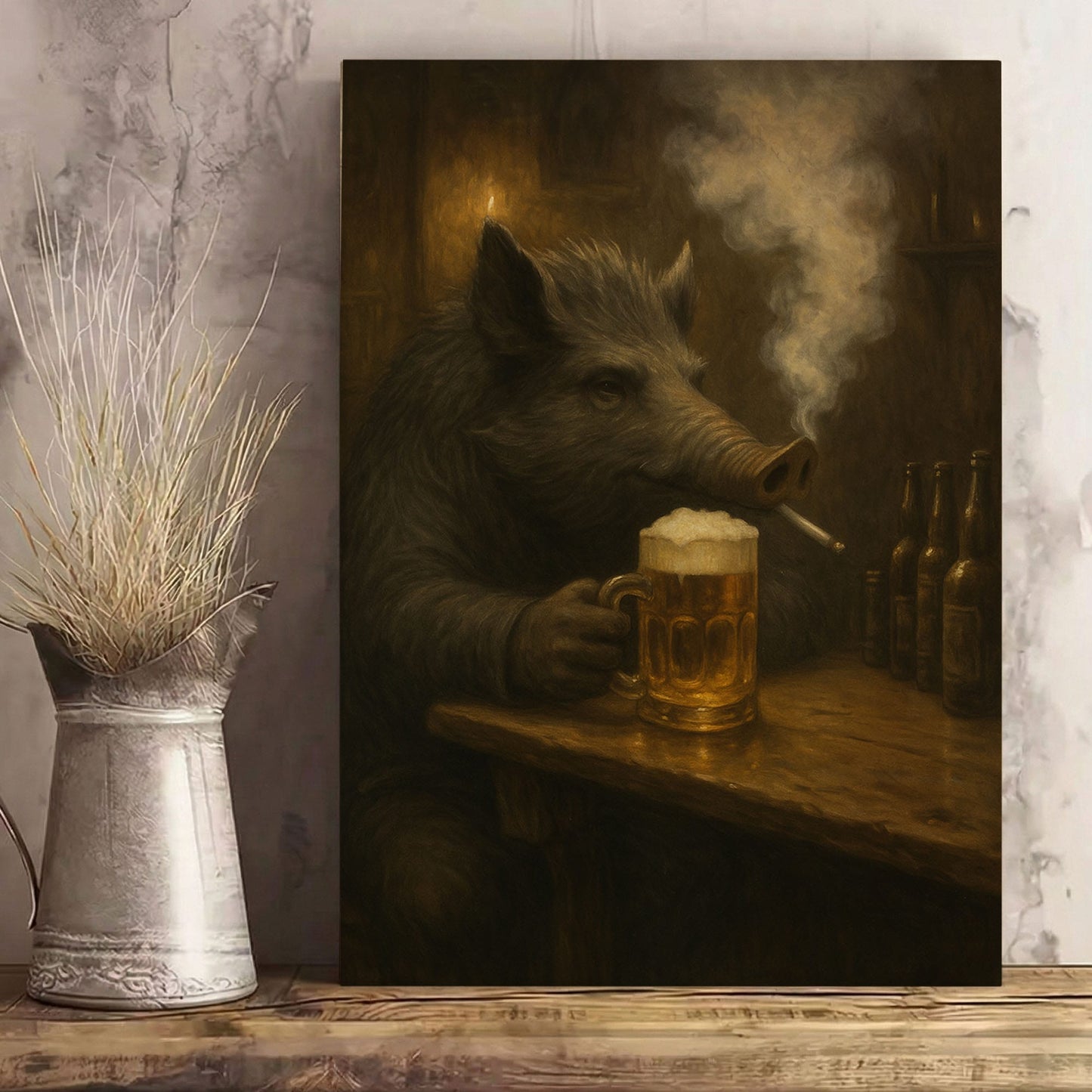 Wild Boar Bar Art – Rustic Cabin Wall Decor for Hunters