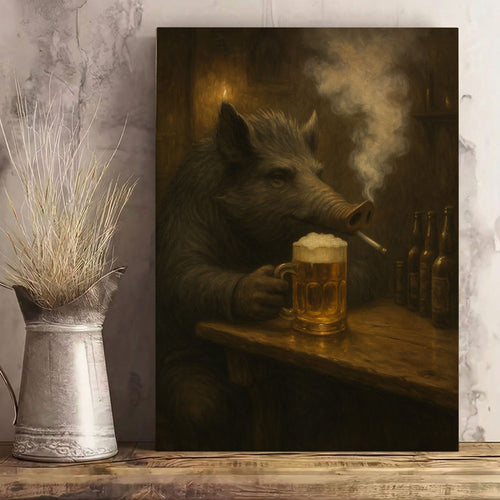 Wild Boar Bar Art – Rustic Cabin Wall Decor for Hunters