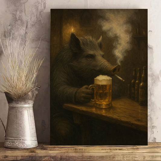 Wild Boar Bar Art – Rustic Cabin Wall Decor for Hunters