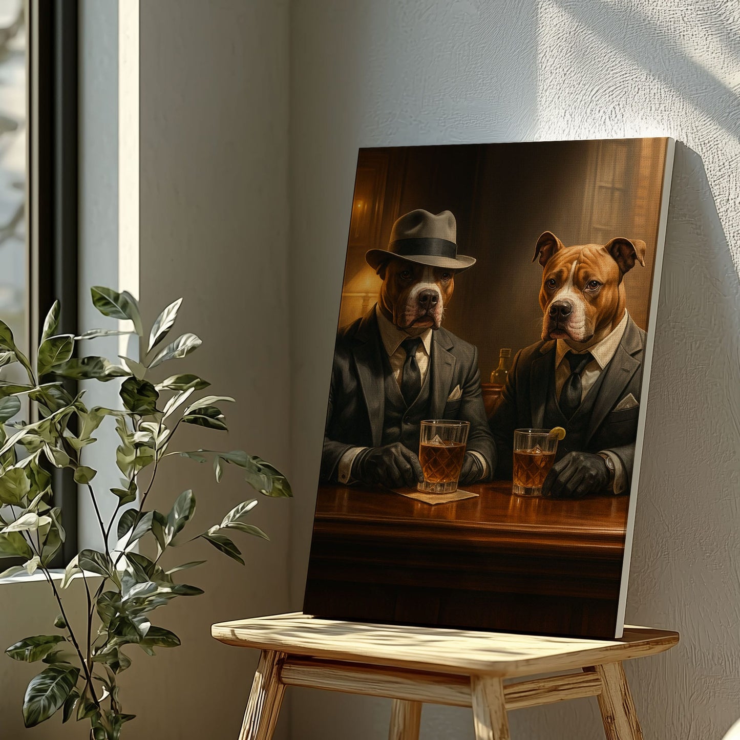 Gangster Bulldogs Canvas – Perfect Gift for Whiskey Lover