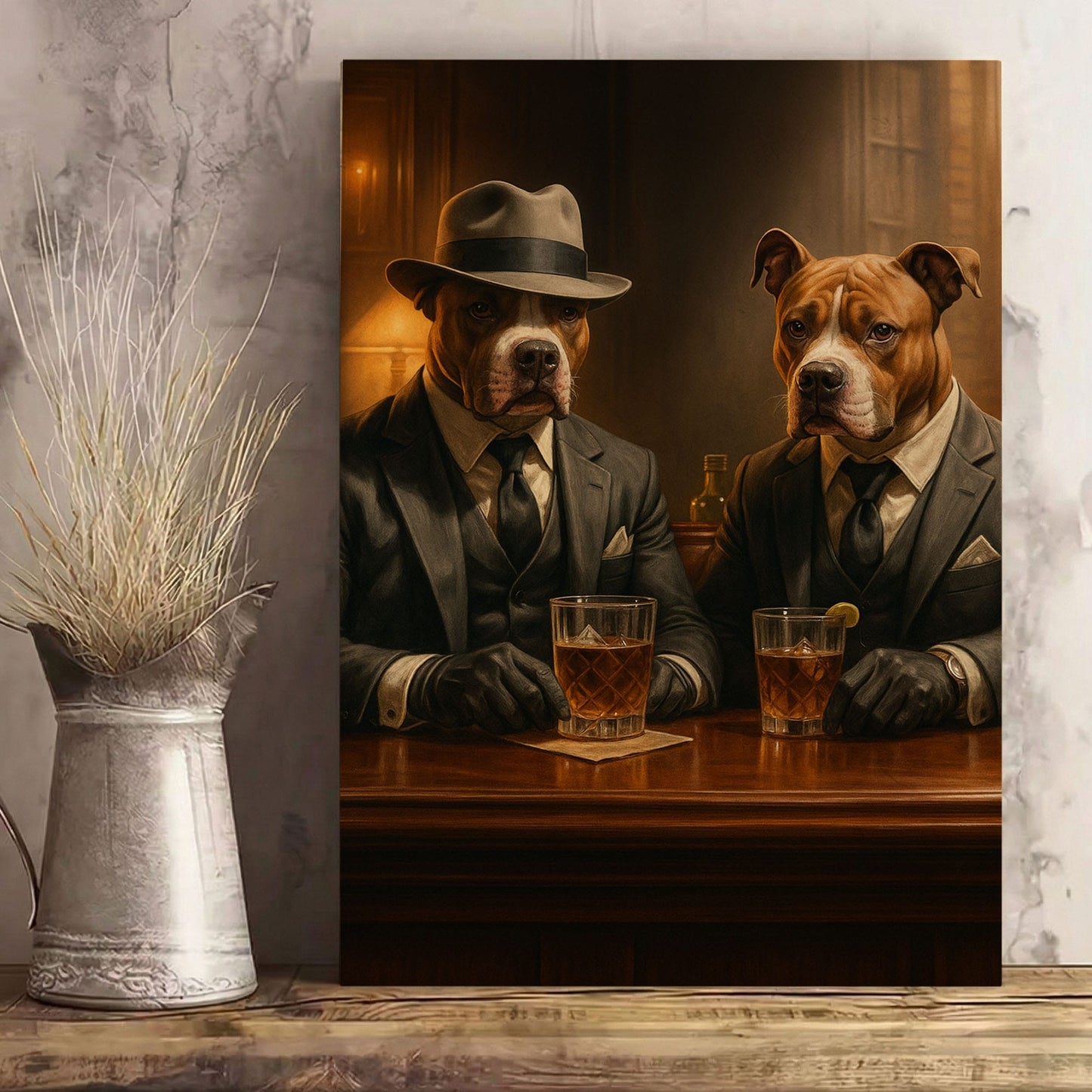 Gangster Bulldogs Canvas – Perfect Gift for Whiskey Lover