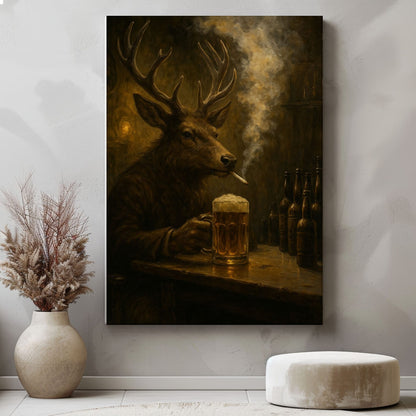 Buck at the Bar – Rustic Deer Wall Art for Cabin & Hunting Decor