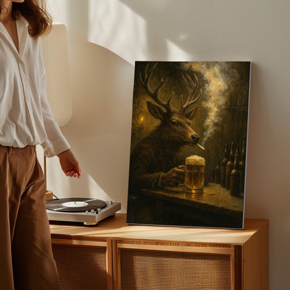 Buck at the Bar – Rustic Deer Wall Art for Cabin & Hunting Decor