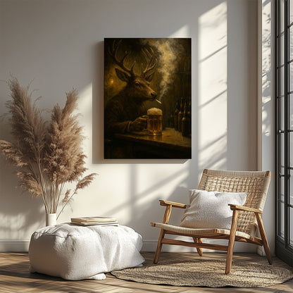 Buck at the Bar – Rustic Deer Wall Art for Cabin & Hunting Decor