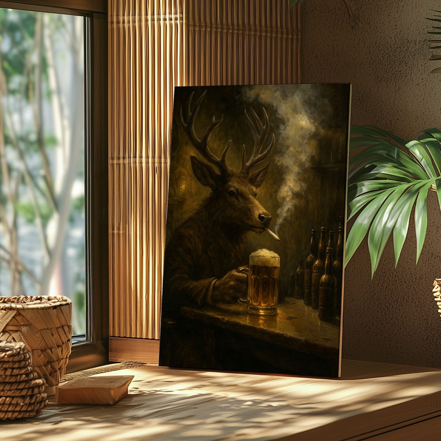 Buck at the Bar – Rustic Deer Wall Art for Cabin & Hunting Decor