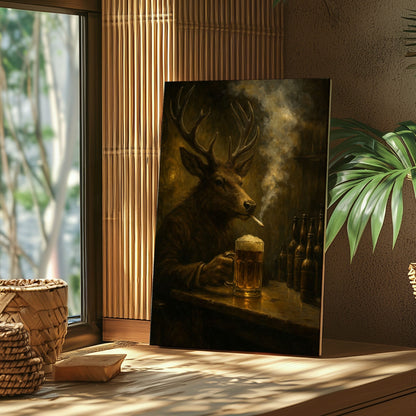 Buck at the Bar – Rustic Deer Wall Art for Cabin & Hunting Decor