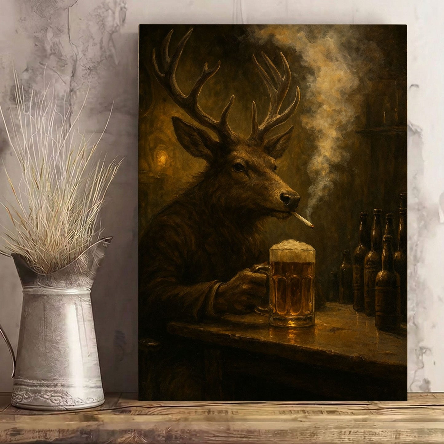 Buck at the Bar – Rustic Deer Wall Art for Cabin & Hunting Decor