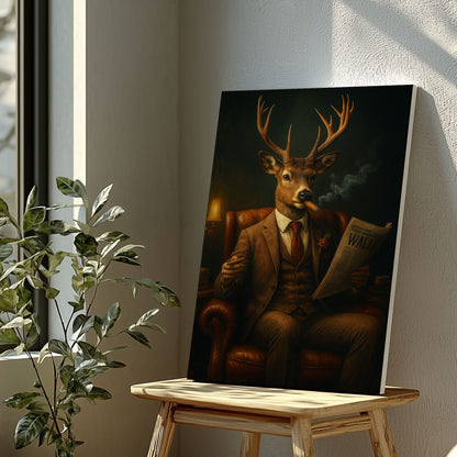 Gentleman Deer Smoking Buck Lounge Art Cabin Wall Art Canvas