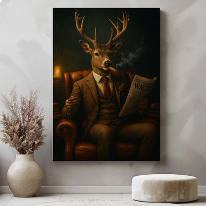 Gentleman Deer Smoking Buck Lounge Art Cabin Wall Art Canvas