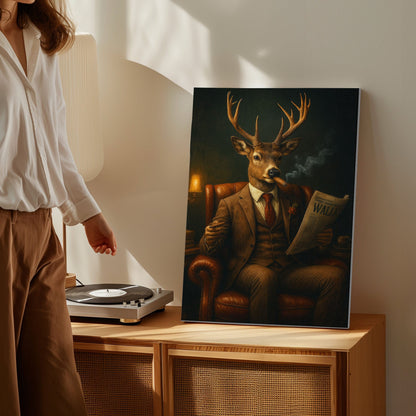 Gentleman Deer Smoking Buck Lounge Art Cabin Wall Art Canvas