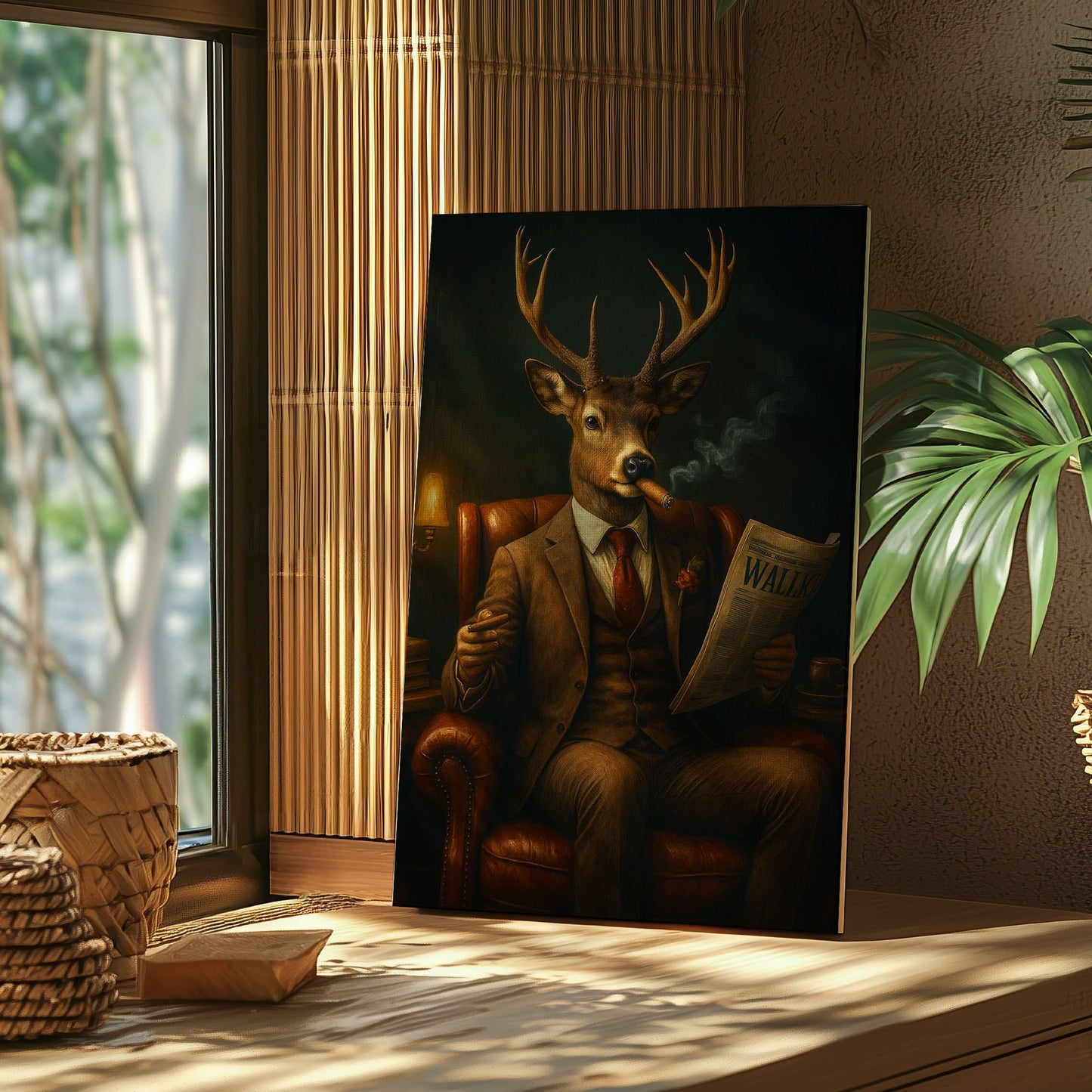 Gentleman Deer Smoking Buck Lounge Art Cabin Wall Art Canvas