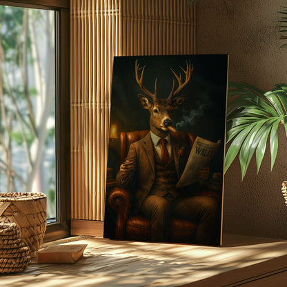 Gentleman Deer Smoking Buck Lounge Art Cabin Wall Art Canvas