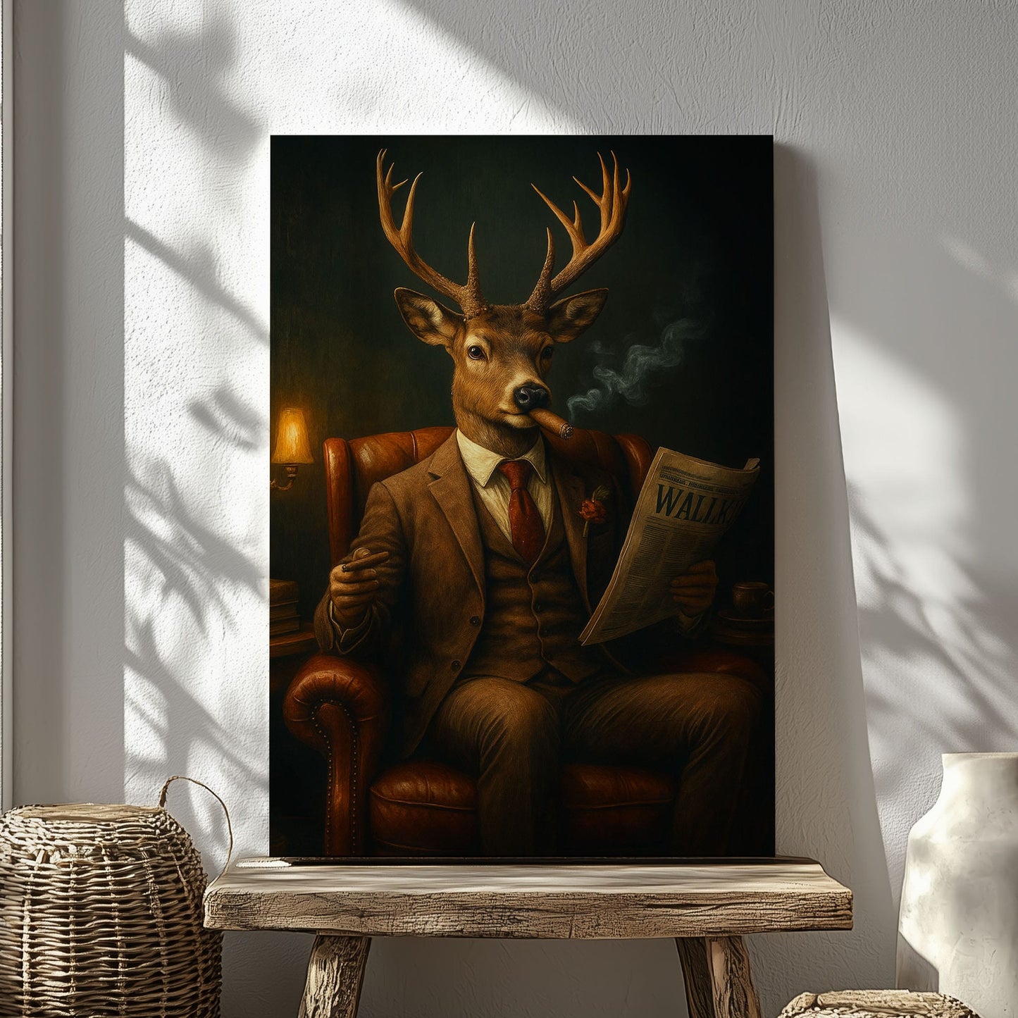Gentleman Deer Smoking Buck Lounge Art Cabin Wall Art Canvas