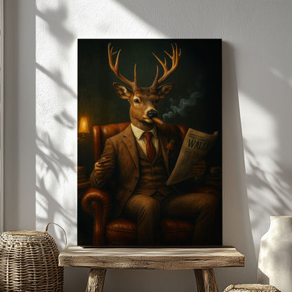 Gentleman Deer Smoking Buck Lounge Art Cabin Wall Art Canvas