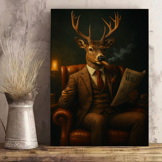 Gentleman Deer Smoking Buck Lounge Art Cabin Wall Art Canvas