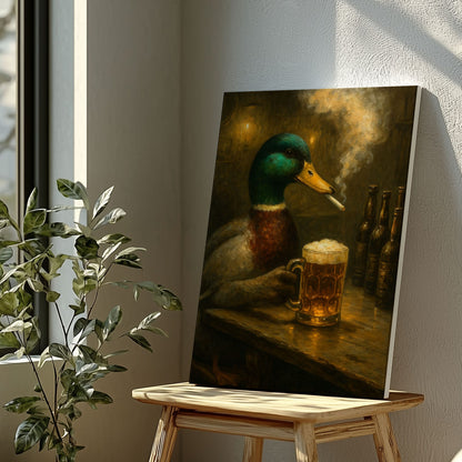 Duck  Mallard Drinking Beer Cabin Wall Art Canvas