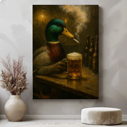 Duck  Mallard Drinking Beer Cabin Wall Art Canvas
