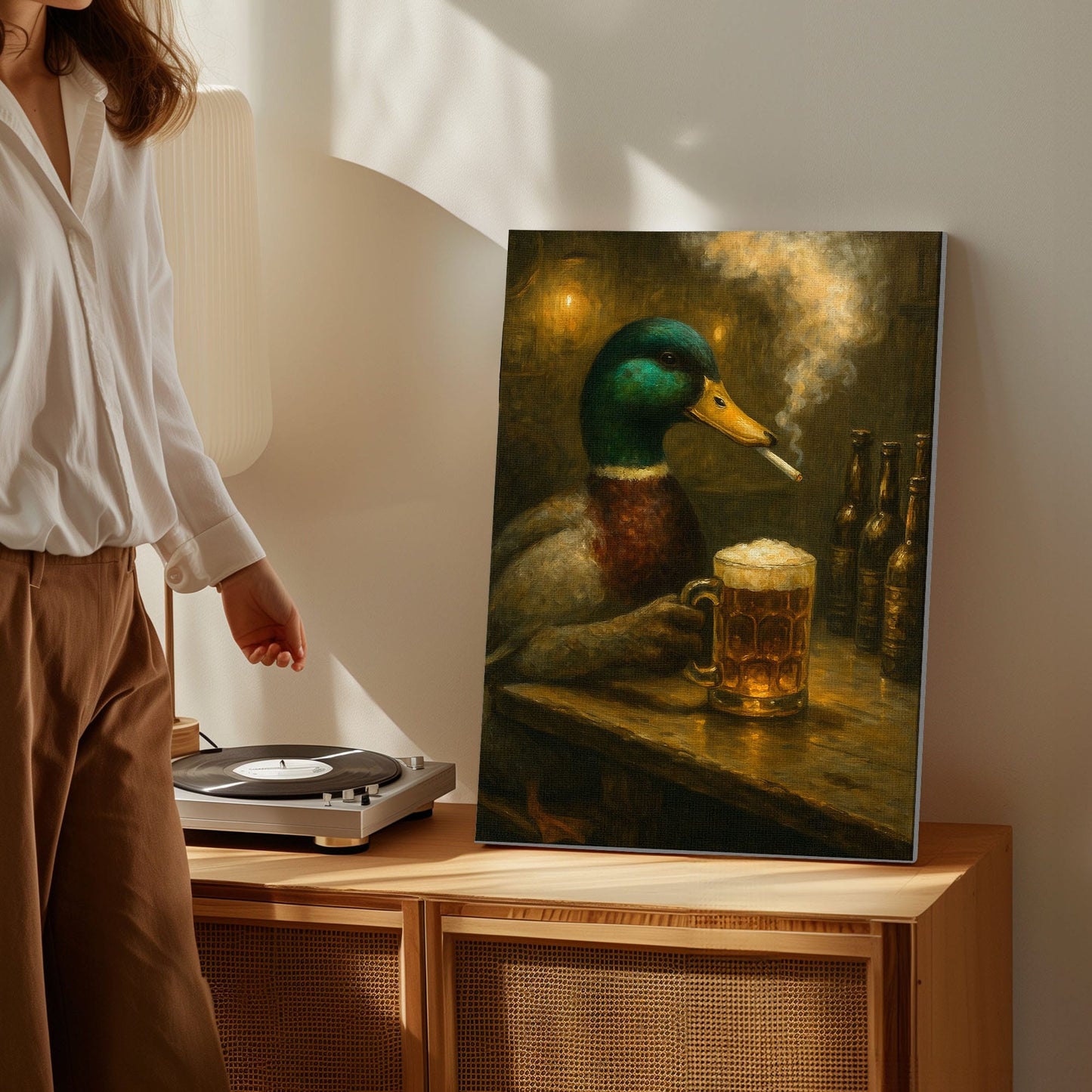 Duck  Mallard Drinking Beer Cabin Wall Art Canvas