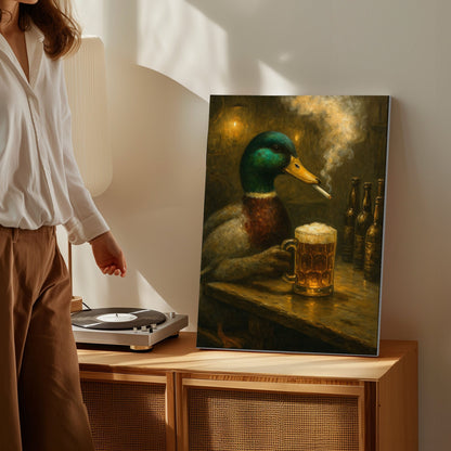 Duck  Mallard Drinking Beer Cabin Wall Art Canvas