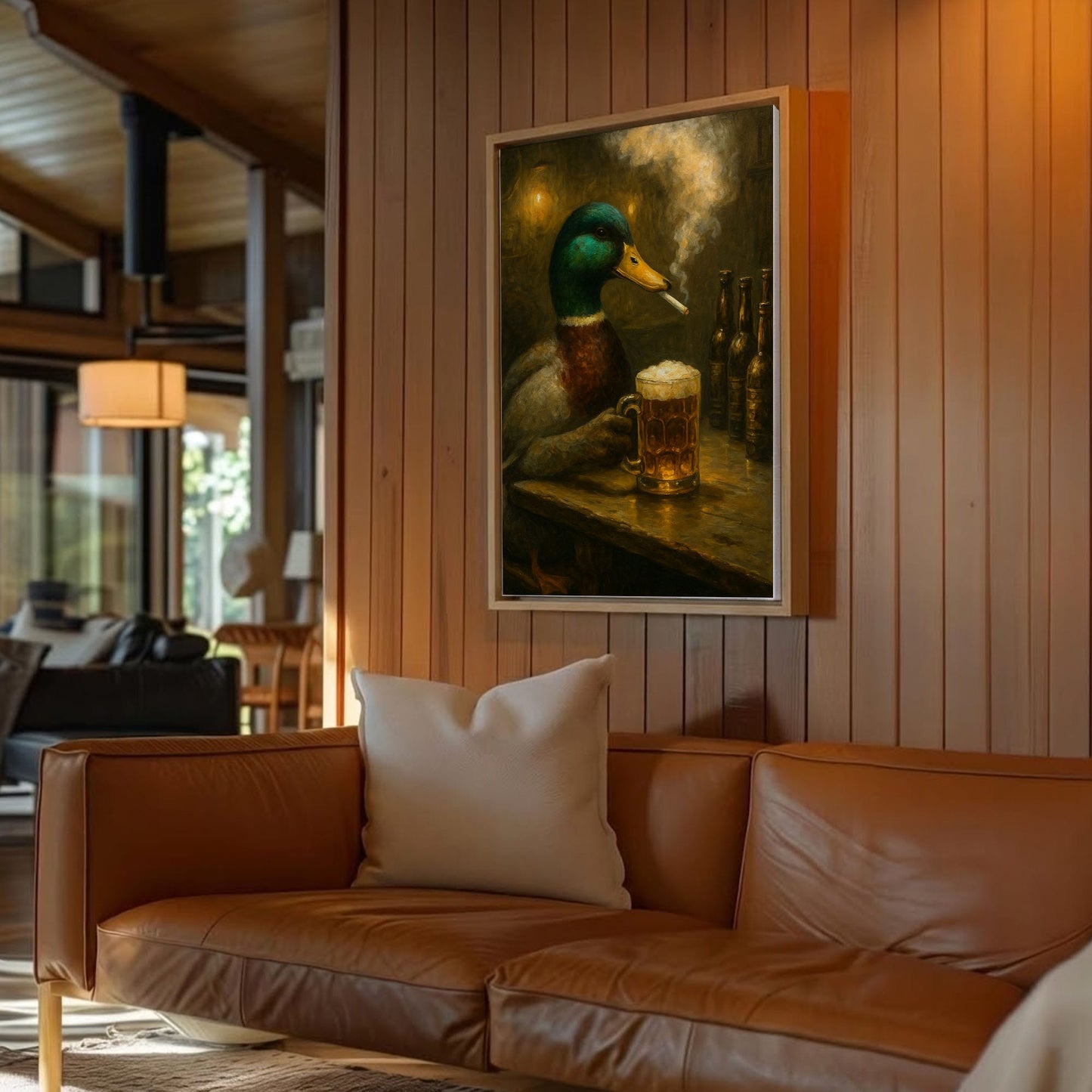 Duck  Mallard Drinking Beer Cabin Wall Art Canvas