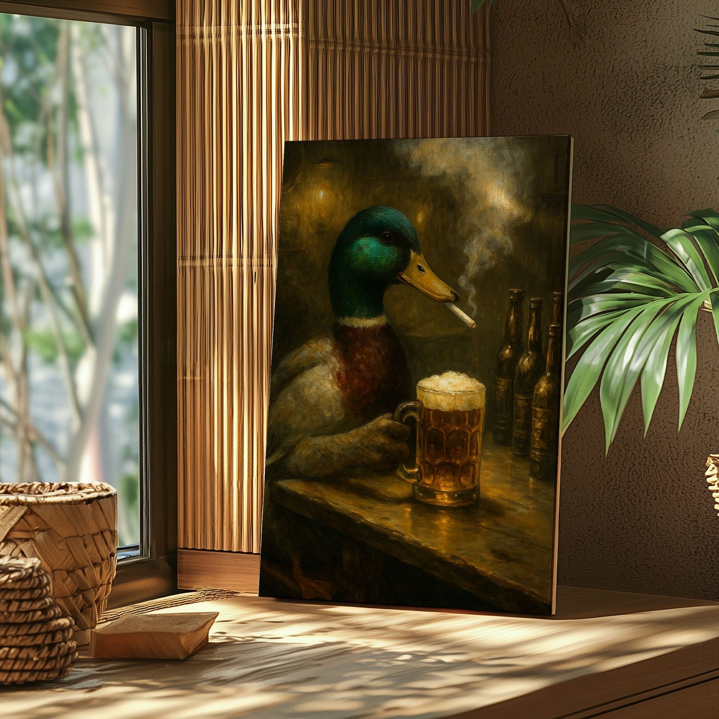 Duck  Mallard Drinking Beer Cabin Wall Art Canvas