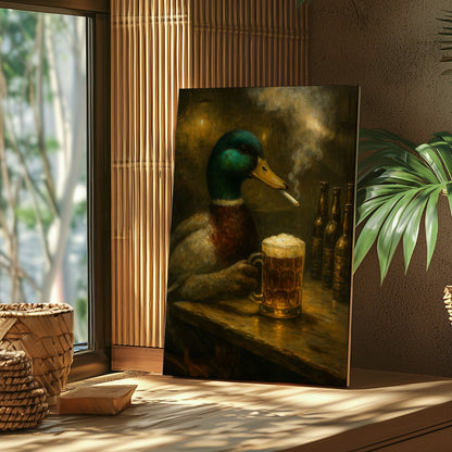 Duck  Mallard Drinking Beer Cabin Wall Art Canvas