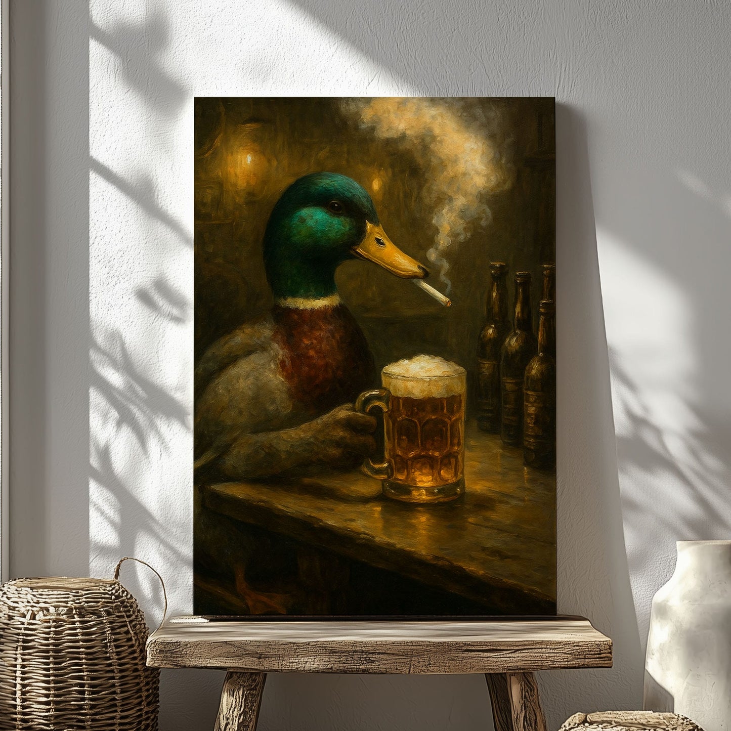 Duck  Mallard Drinking Beer Cabin Wall Art Canvas