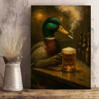 Duck  Mallard Drinking Beer Cabin Wall Art Canvas