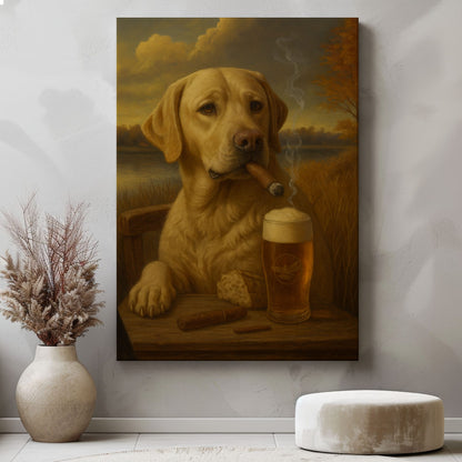 Cigar & Beer Dog Canvas Wall Art Labrador Pub Bar Decor