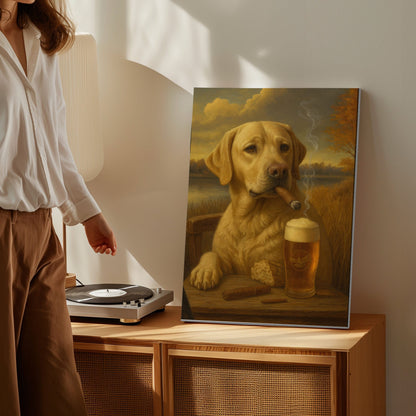 Cigar & Beer Dog Canvas Wall Art Labrador Pub Bar Decor