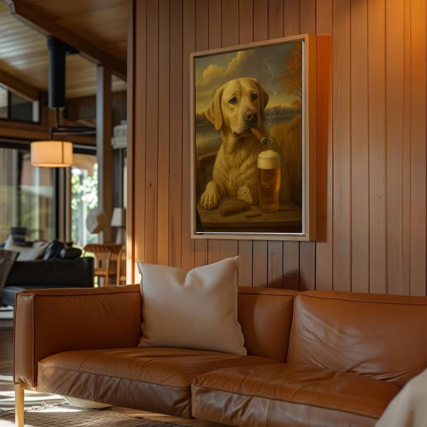Cigar & Beer Dog Canvas Wall Art Labrador Pub Bar Decor