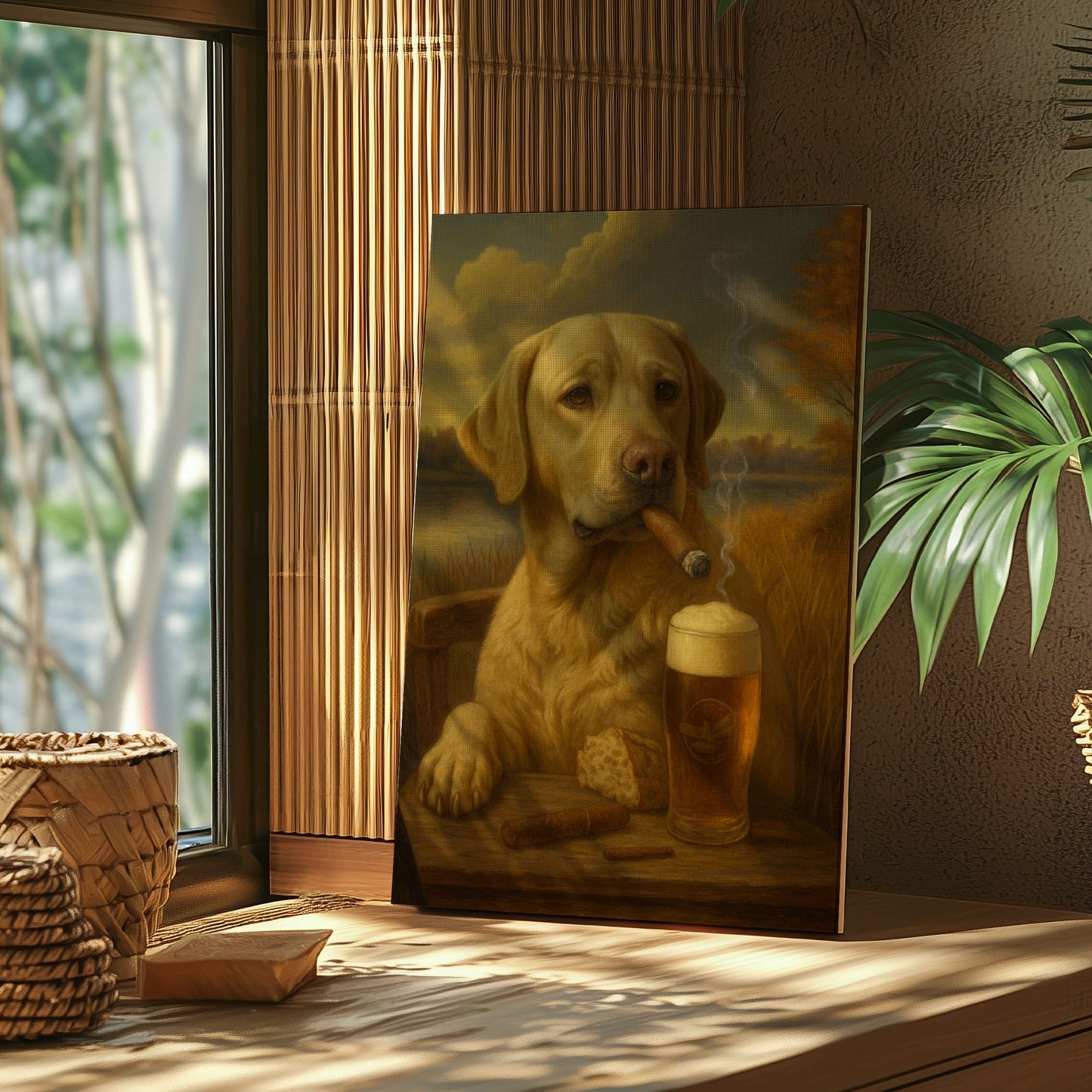 Cigar & Beer Dog Canvas Wall Art Labrador Pub Bar Decor