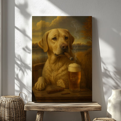Cigar & Beer Dog Canvas Wall Art Labrador Pub Bar Decor