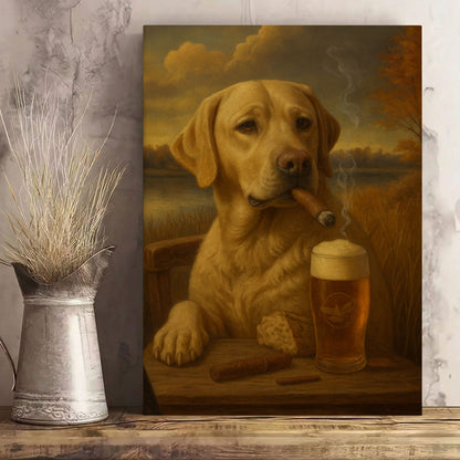 Cigar & Beer Dog Canvas Wall Art Labrador Pub Bar Decor