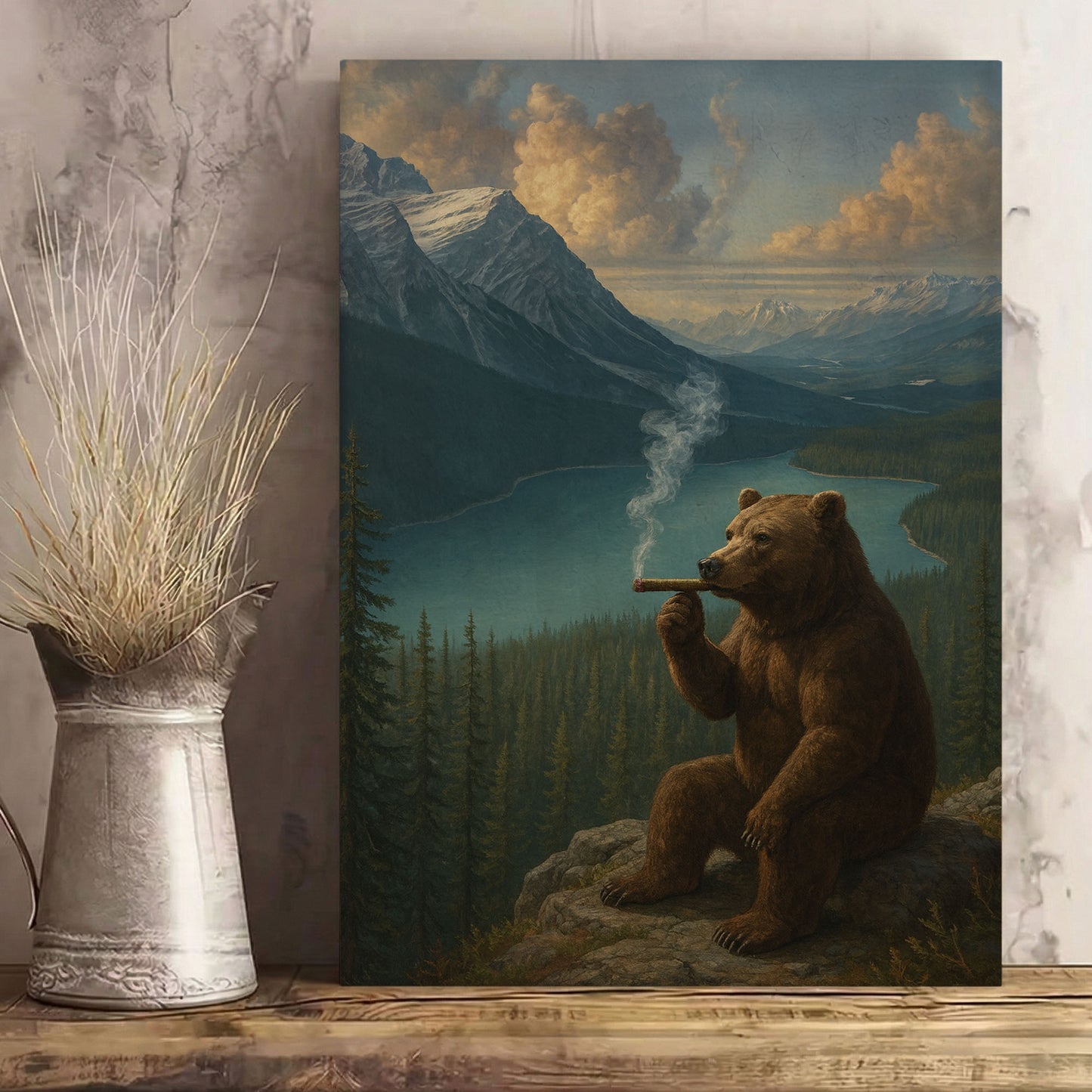 Smoking Bear Mountain View Wall Art – Rustic Cabin Decor