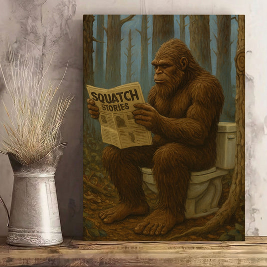 Bigfoot Reading Newspaper Canvas Humorous Lodge Wall Art
