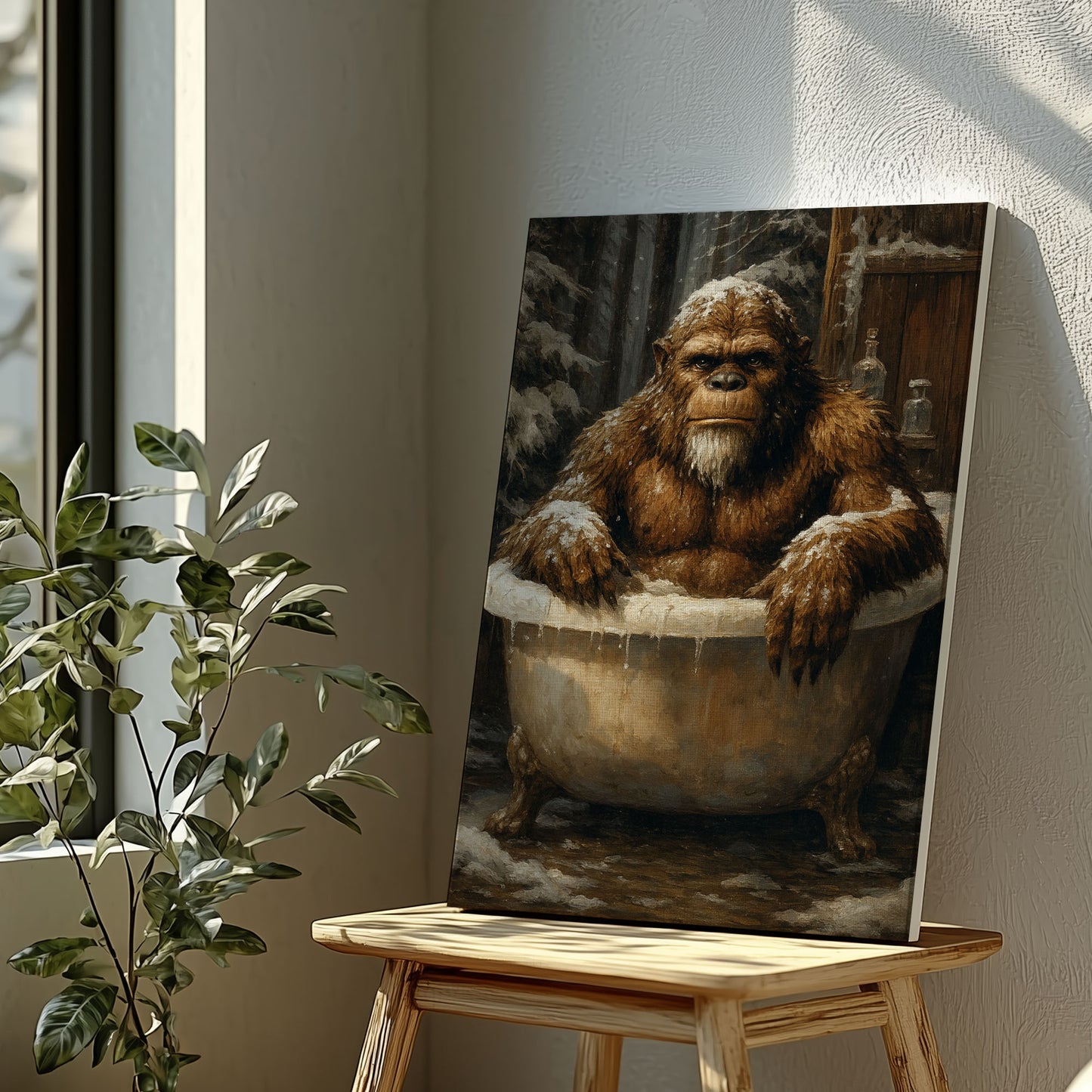 Bigfoot Bath Time Wall Art Funny Sasquatch Bathroom Decor