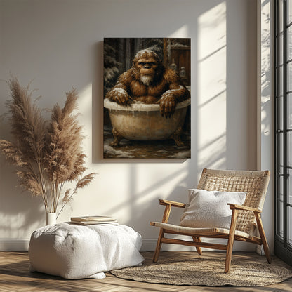 Bigfoot Bath Time Wall Art Funny Sasquatch Bathroom Decor