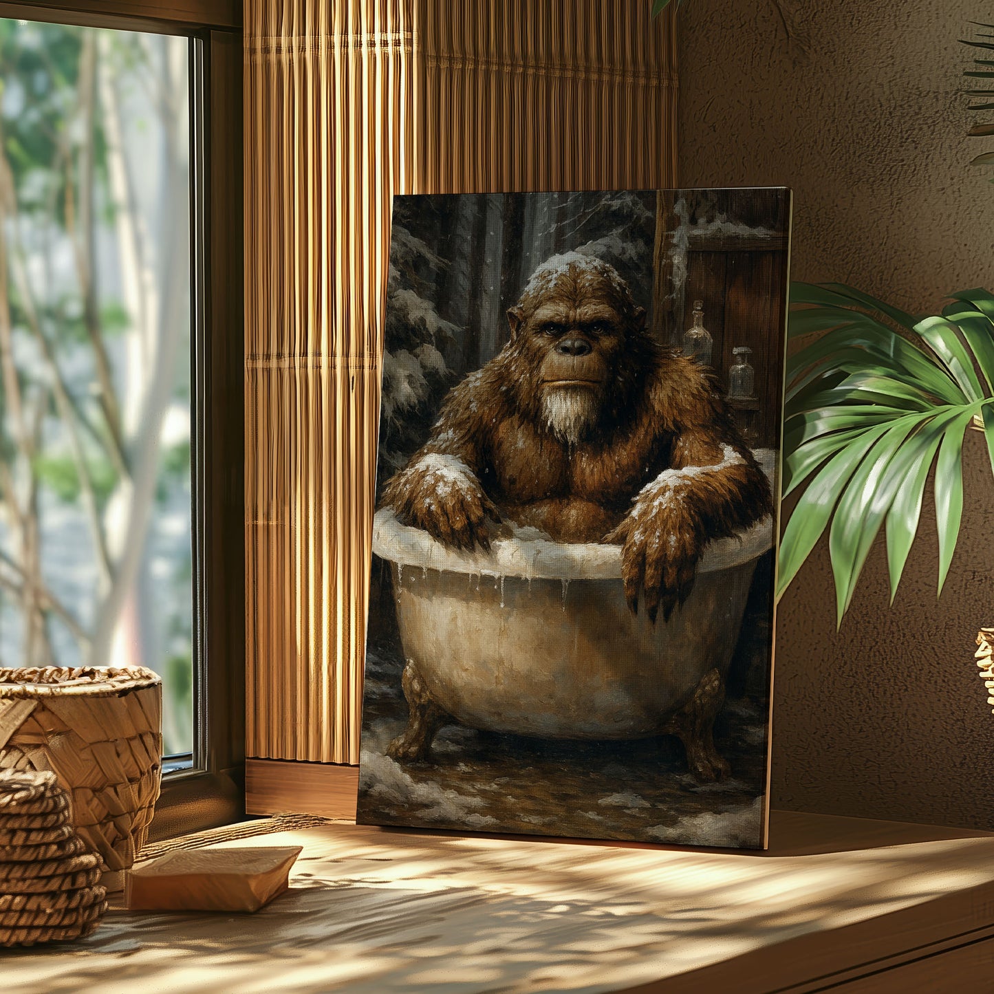 Bigfoot Bath Time Wall Art Funny Sasquatch Bathroom Decor