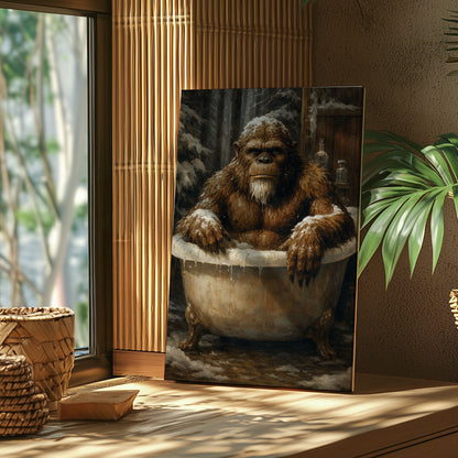 Bigfoot Bath Time Wall Art Funny Sasquatch Bathroom Decor