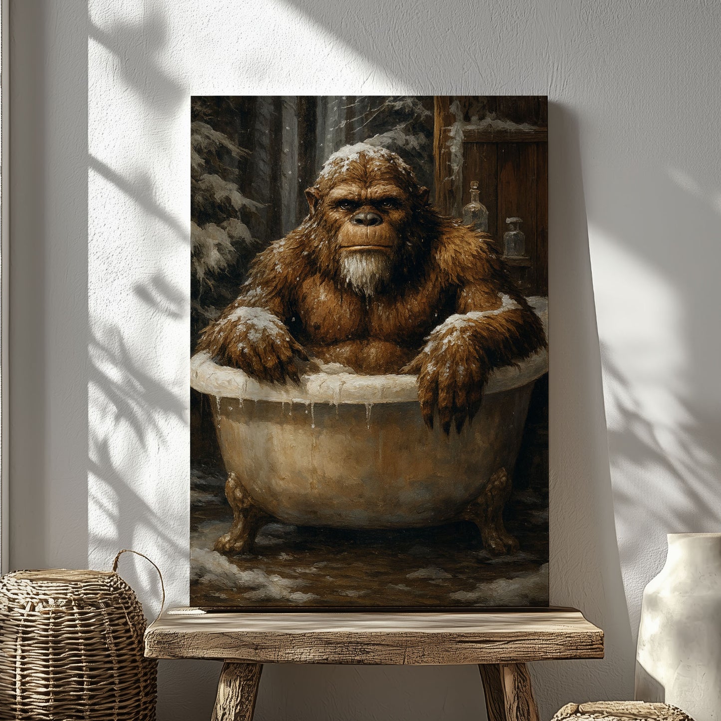 Bigfoot Bath Time Wall Art Funny Sasquatch Bathroom Decor