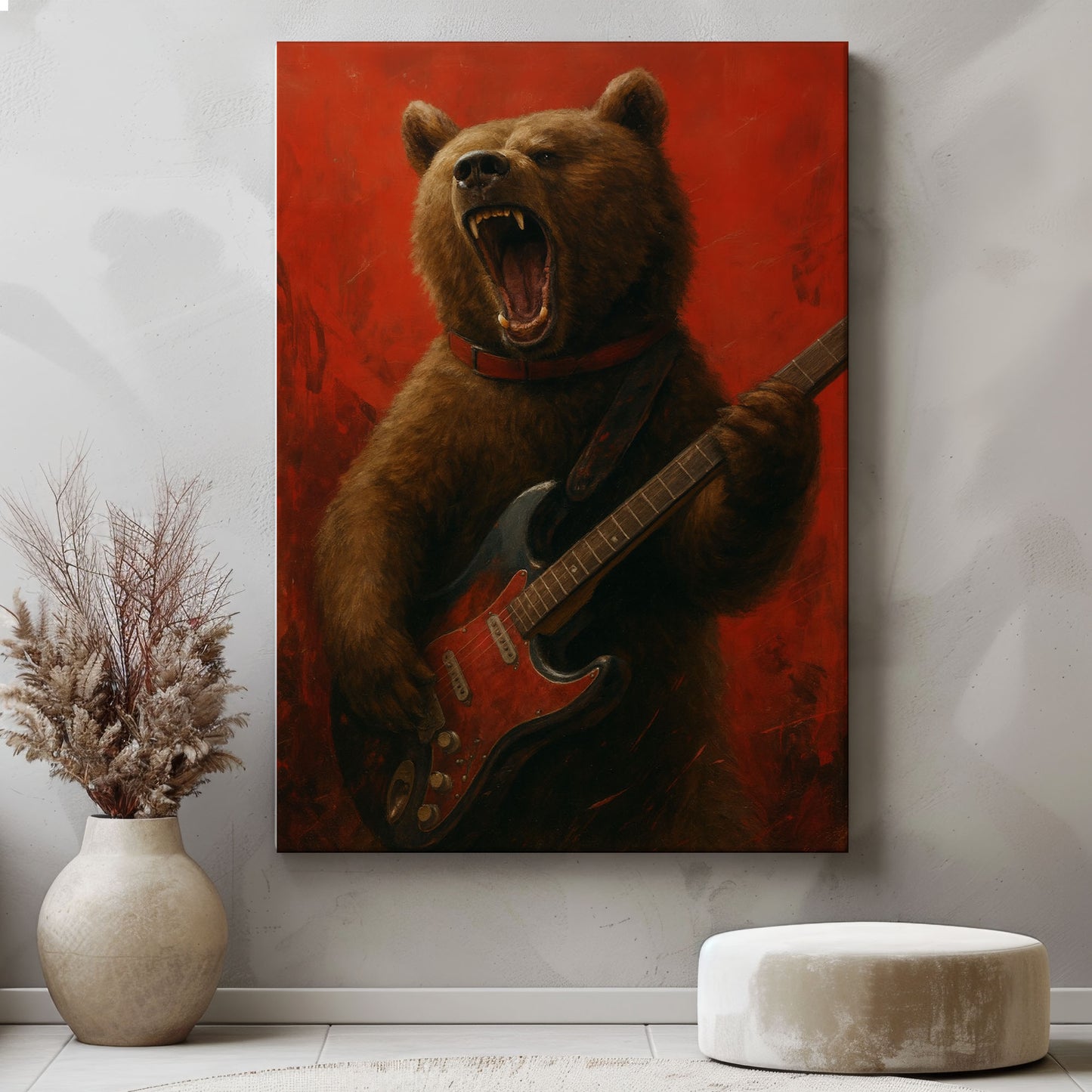 Rockstar Bear Wall Art – Funny Guitar Playing Bear