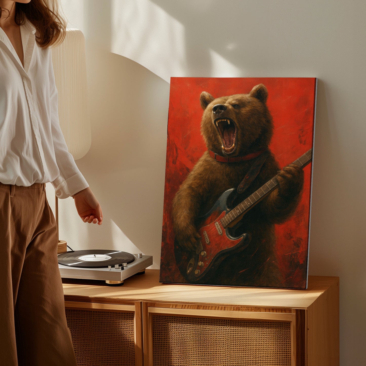 Rockstar Bear Wall Art – Funny Guitar Playing Bear