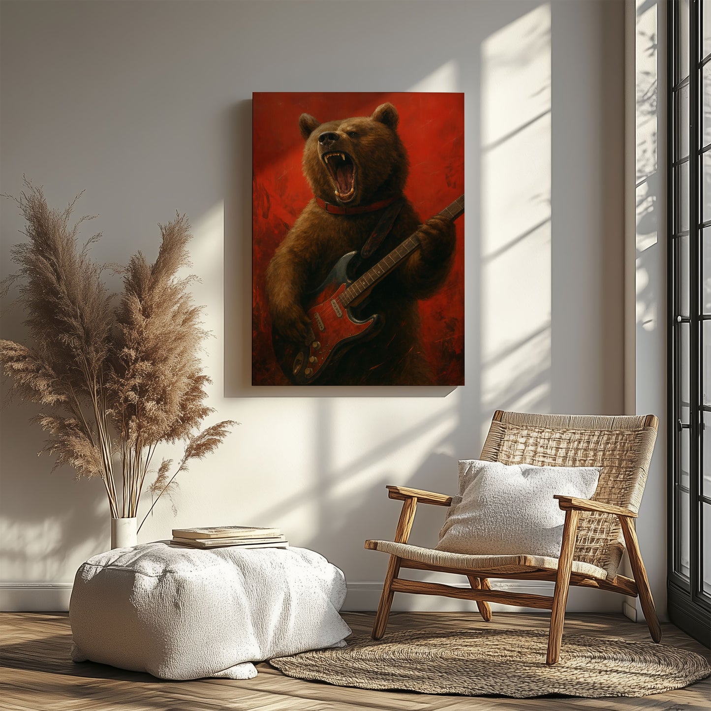 Rockstar Bear Wall Art – Funny Guitar Playing Bear