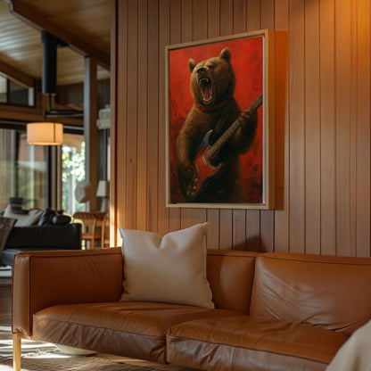Rockstar Bear Wall Art – Funny Guitar Playing Bear