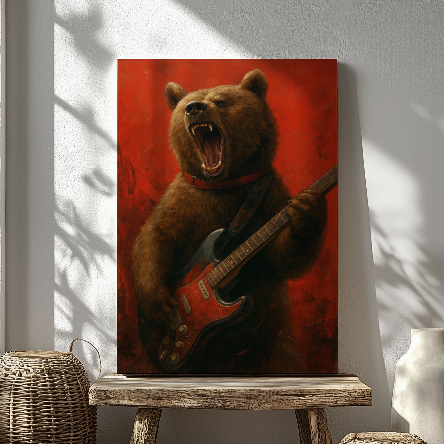 Rockstar Bear Wall Art – Funny Guitar Playing Bear