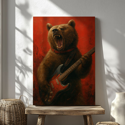 Rockstar Bear Wall Art – Funny Guitar Playing Bear